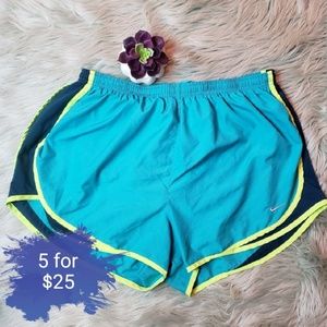 Nike athletic shorts turquoise, yellow, dark blue